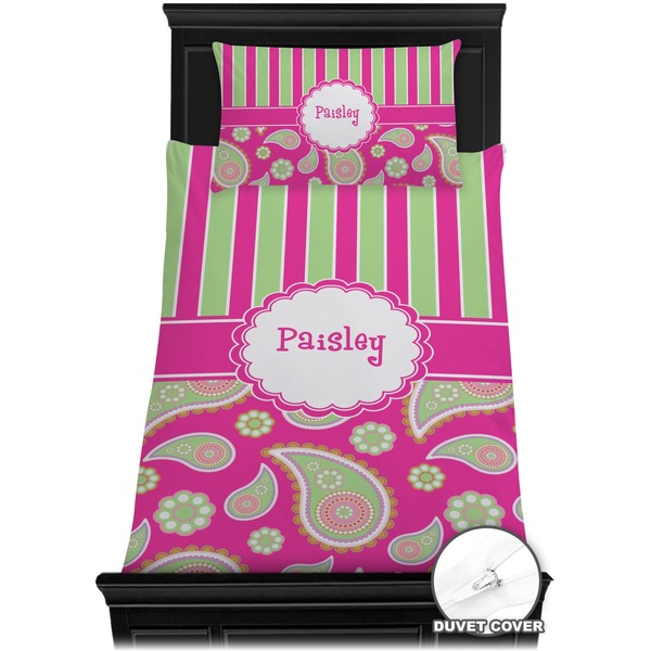 Pink & Green Paisley and Stripes Bedding Set (Twin) - Duvet