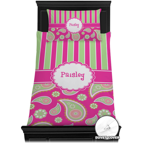 Pink & Green Paisley and Stripes Bedding Set (TwinXL) - Duvet