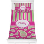 Pink & Green Paisley and Stripes Comforter Set - Twin XL (Personalized)