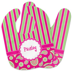 Pink & Green Paisley and Stripes Baby Bib w/ Name or Text