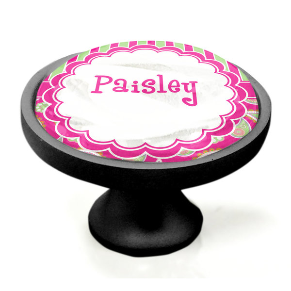 Pink & Green Paisley and Stripes Black Custom Cabinet Knob (Side)