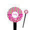 Pink & Green Paisley and Stripes 4" Round Plastic Food Picks - Black - Single Sided (Personalized)