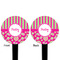 Pink & Green Paisley and Stripes Black Plastic 4" Food Pick - Round - Double Sided - Front & Back