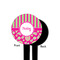 Pink & Green Paisley and Stripes Black Plastic 4" Food Pick - Round - Single Sided - Front & Back