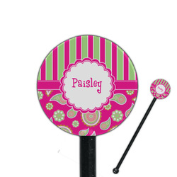 Pink & Green Paisley and Stripes 5.5" Round Plastic Stir Sticks - Black - Single Sided (Personalized)