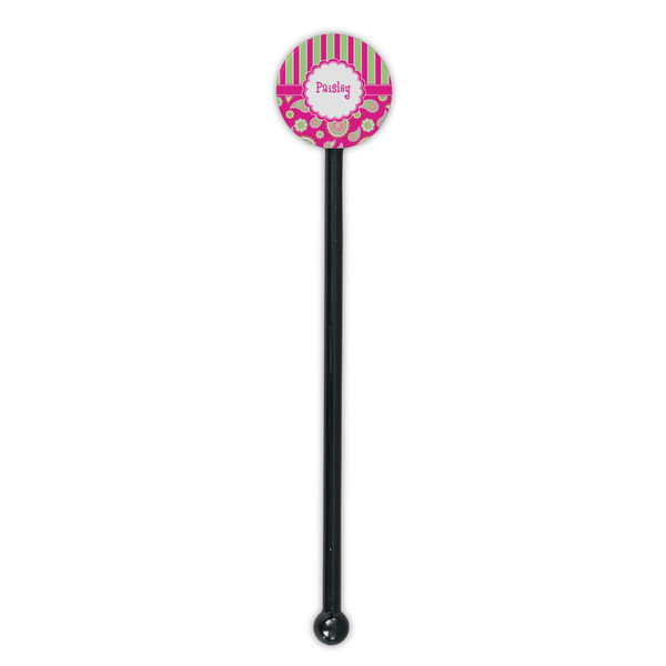 Pink & Green Paisley and Stripes Black Plastic 5.5" Stir Stick - Round - Single Stick