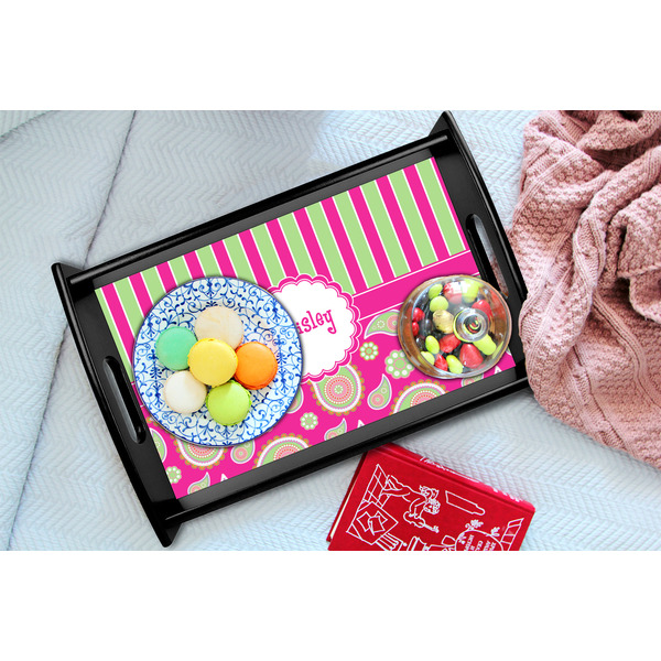 Pink & Green Paisley and Stripes Black Tray - Lifestyle (UPDATED)