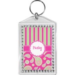 Pink & Green Paisley and Stripes Bling Keychain (Personalized)