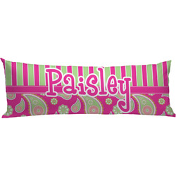 Pink & Green Paisley and Stripes Body Pillow Case (Personalized)