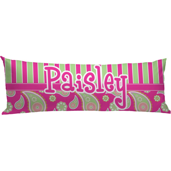 Custom Pink & Green Paisley and Stripes Body Pillow Case (Personalized)