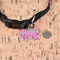 Pink & Green Paisley and Stripes Bone Shaped Dog ID Tag - Small - In Context