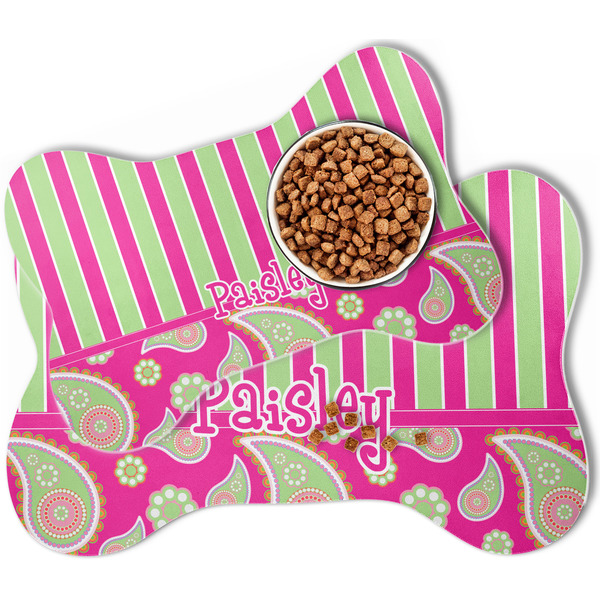 Pink & Green Paisley and Stripes Bone Shaped Dog Mats - MAIN