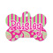 Pink & Green Paisley and Stripes Bone Shaped Dog Tag