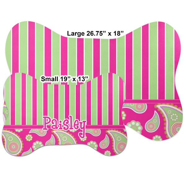 Pink & Green Paisley and Stripes Bone Shaped Mat Comparison