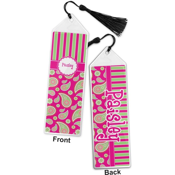 Pink & Green Paisley and Stripes Bookmark with tassel - Front and Back