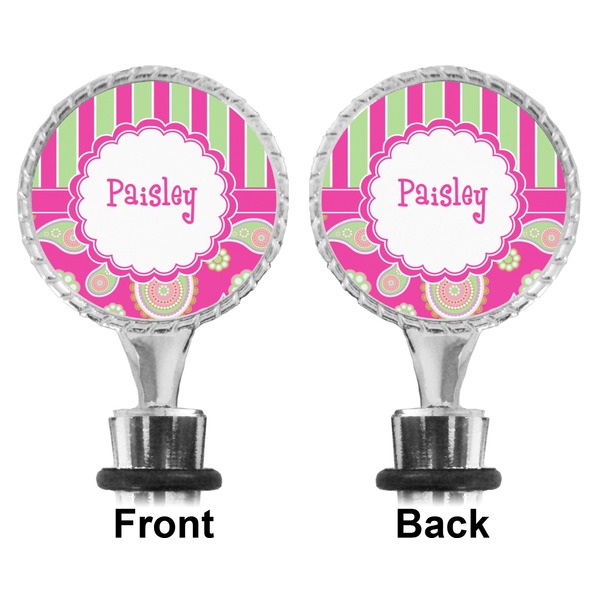 Pink & Green Paisley and Stripes Bottle Stopper - Front and Back