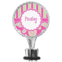 Pink & Green Paisley and Stripes Wine Bottle Stopper (Personalized)