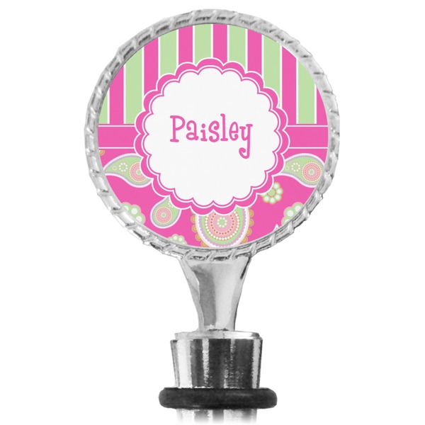 Pink & Green Paisley and Stripes Bottle Stopper Main View
