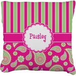 Pink & Green Paisley and Stripes Faux-Linen Throw Pillow 16" (Personalized)