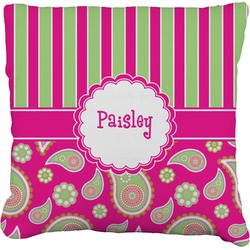 Pink & Green Paisley and Stripes Faux-Linen Throw Pillow 18" (Personalized)