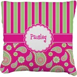 Pink & Green Paisley and Stripes Faux-Linen Throw Pillow 26" (Personalized)