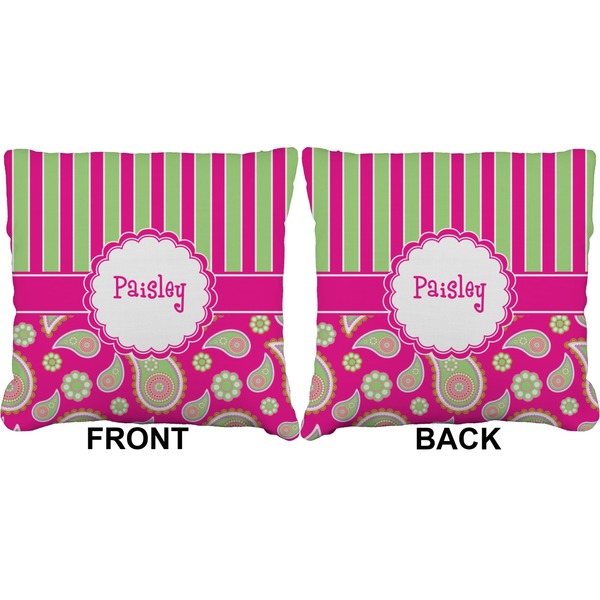 Pink & Green Paisley and Stripes Burlap Pillow Approval