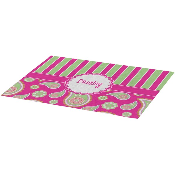 Pink & Green Paisley and Stripes Burlap Placemat (Angle View)
