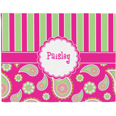 Pink & Green Paisley and Stripes Woven Fabric Placemat - Twill w/ Name or Text