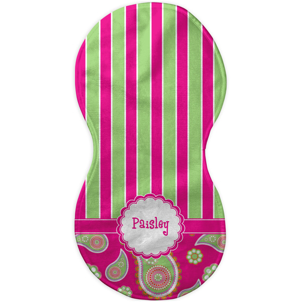 Pink & Green Paisley and Stripes Burp Peanut Shaped Flat