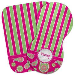 Pink & Green Paisley and Stripes Burp Cloth (Personalized)