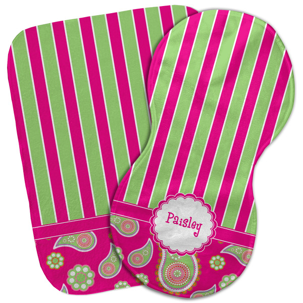 Custom Pink & Green Paisley and Stripes Burp Cloth (Personalized)