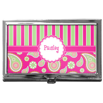 Pink & Green Paisley and Stripes Business Card Case