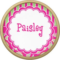 Pink & Green Paisley and Stripes Cabinet Knob - Gold (Personalized)