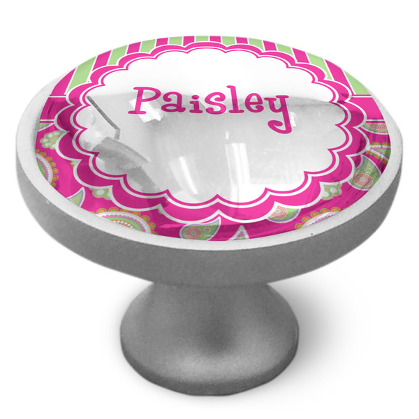 Custom Pink & Green Paisley and Stripes Cabinet Knob (Personalized)