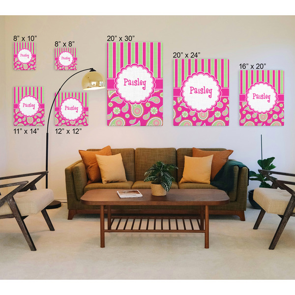 Pink & Green Paisley and Stripes Canvas Prints - Multiple Sizes