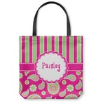 Pink & Green Paisley and Stripes Canvas Tote Bag (Personalized)