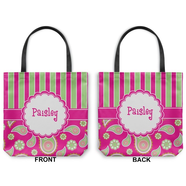 Pink & Green Paisley and Stripes Canvas Tote - Front and Back