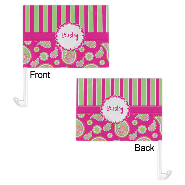 Pink & Green Paisley and Stripes Car Flag - 11" x 8" - Front & Back View
