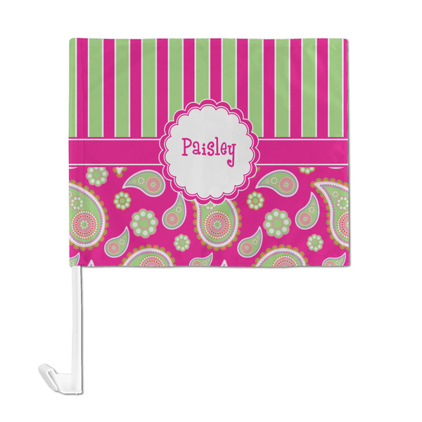 Pink & Green Paisley and Stripes Car Flag - Large - FRONT