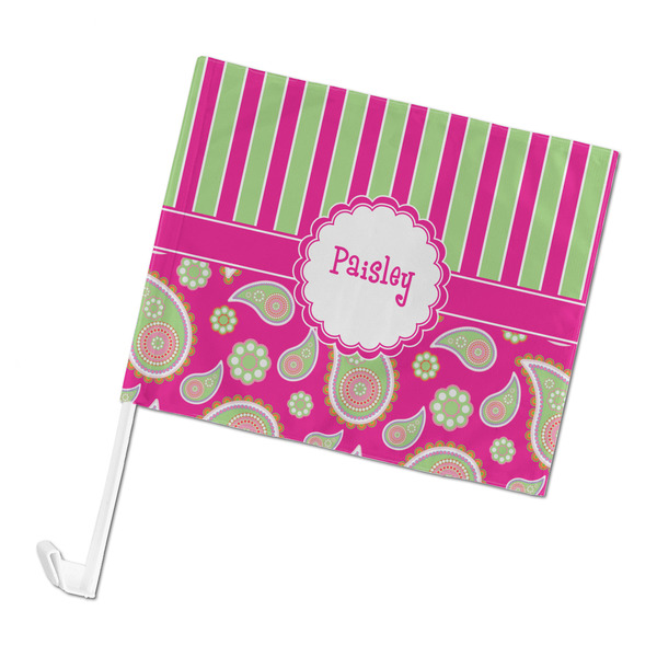 Custom Pink & Green Paisley and Stripes Car Flag - Large (Personalized)