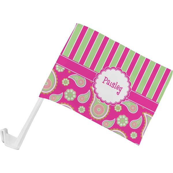 Custom Pink & Green Paisley and Stripes Car Flag - Small w/ Name or Text