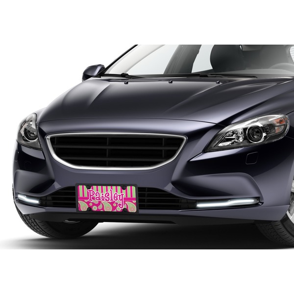 Pink & Green Paisley and Stripes Car License Plate Lifestyle