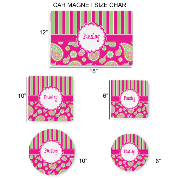Pink & Green Paisley and Stripes Car Magnets - SIZE CHART