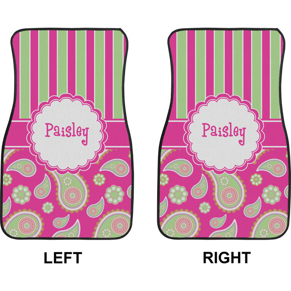 Pink & Green Paisley and Stripes Car Mat Front - Approval