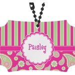 Pink & Green Paisley and Stripes Rear View Mirror Ornament (Personalized)