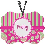 Pink & Green Paisley and Stripes Rear View Mirror Decor (Personalized)