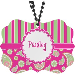 Pink & Green Paisley and Stripes Rear View Mirror Charm (Personalized)