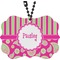 Pink & Green Paisley and Stripes Car Ornament (Front)