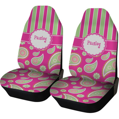 Pink & Green Paisley and Stripes Car Seat Covers (Set of Two) (Personalized)