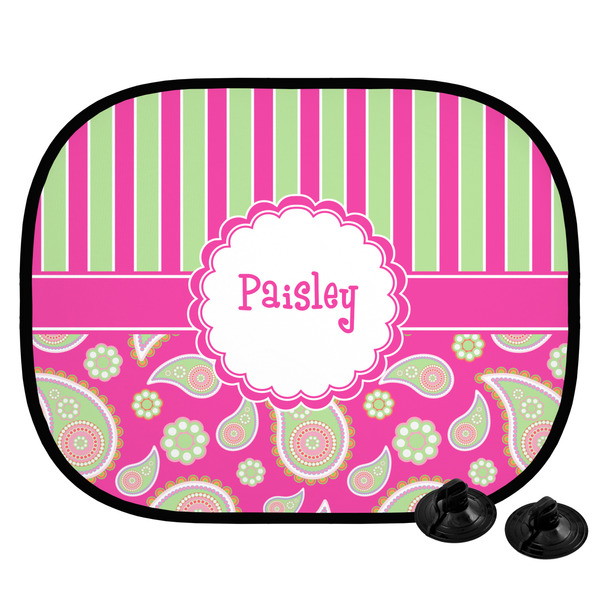 Custom Pink & Green Paisley and Stripes Car Side Window Sun Shade (Personalized)
